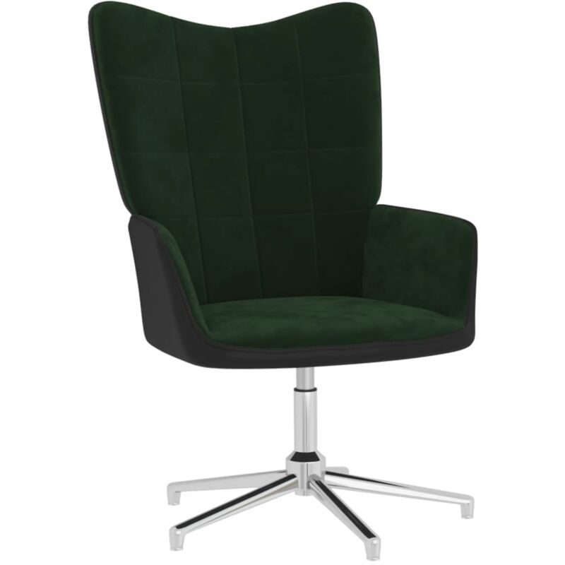 

Silla de relajación de terciopelo verde oscuro y PVC - Verde - Vidaxl