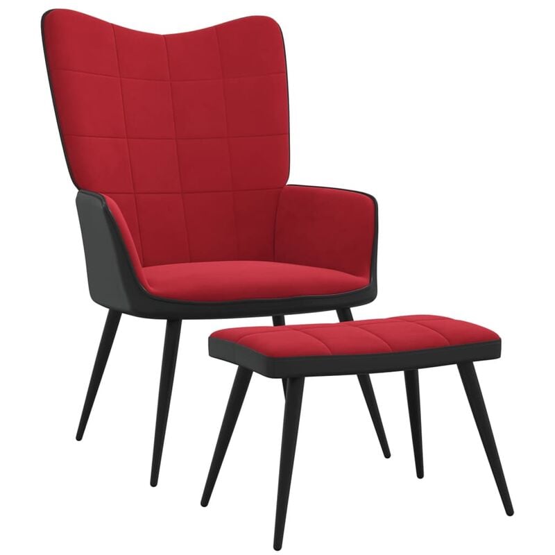 

Silla de relajación terciopelo y PVC con reposapiés rojo tinto - Rojo - Vidaxl