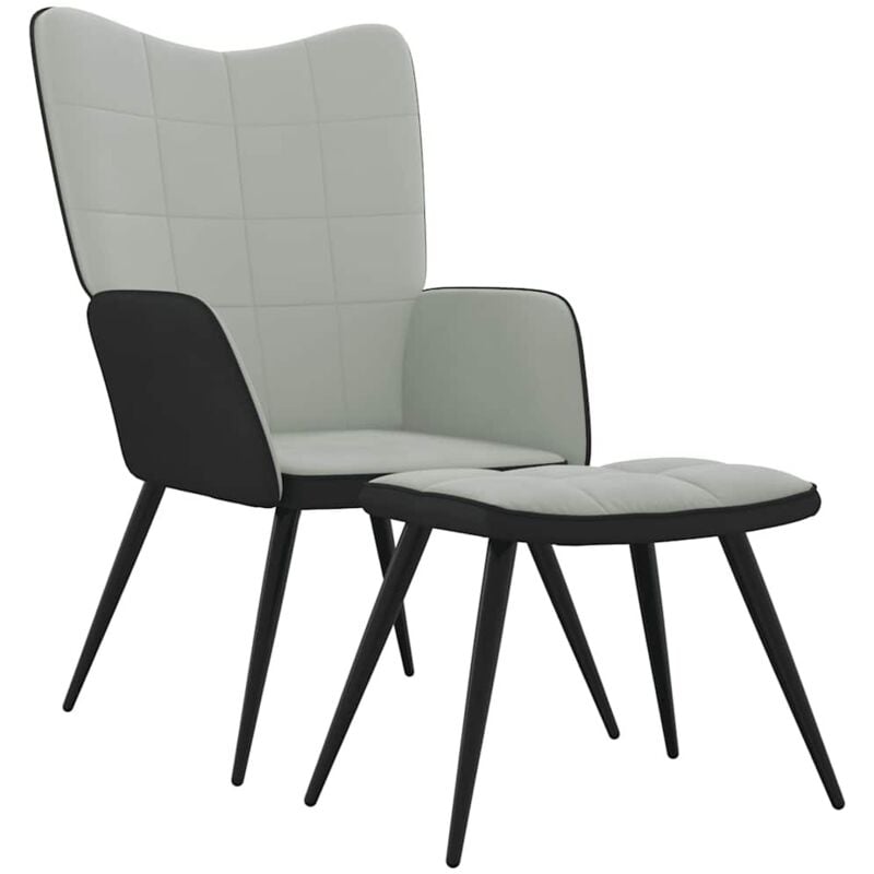 

vidaXL Silla de relajación terciopelo y PVC con reposapiés gris claro - Gris