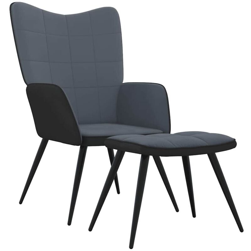 

Silla de relajación terciopelo y PVC con reposapiés gris oscuro - Gris - Vidaxl