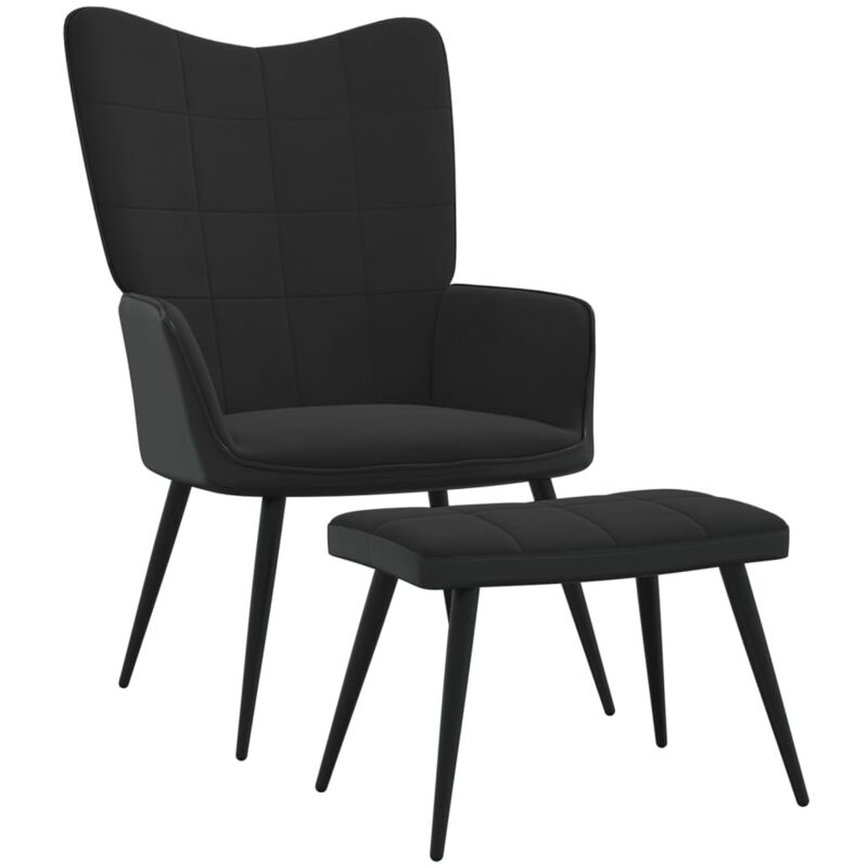 

vidaXL Silla de relajación terciopelo y PVC con reposapiés negro - Negro