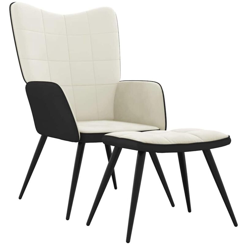 

Silla de relajación terciopelo y PVC con reposapiés crema - Crema - Vidaxl