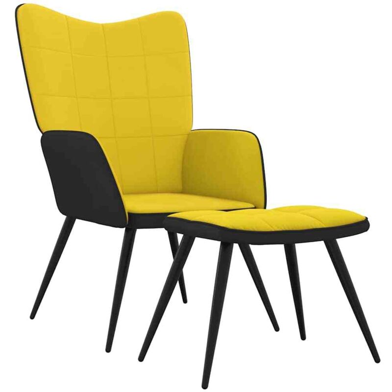 

vidaXL Silla de relajación terciopelo y PVC con reposapiés amarillo mostaza - Amarillo