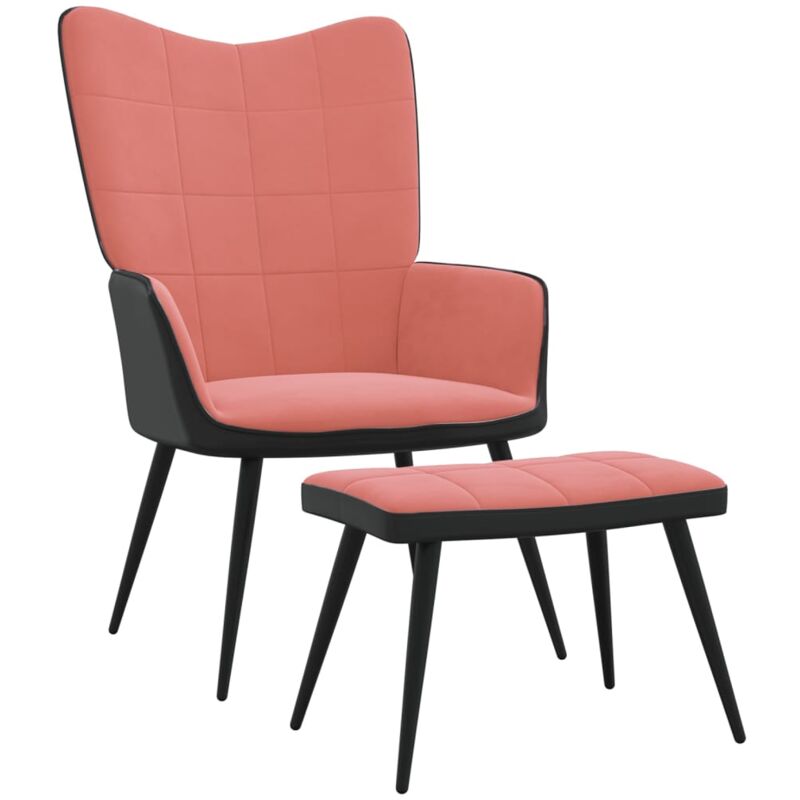 

Silla de relajación terciopelo y PVC con reposapiés rosa - Rosa - Vidaxl