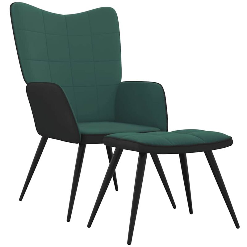

Silla de relajación terciopelo y PVC con reposapiés verde oscuro - Verde - Vidaxl