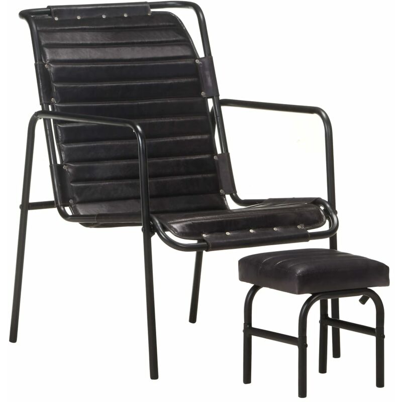

Silla de relax reposabrazos y reposapiés cuero auténtico negro - Negro - Vidaxl