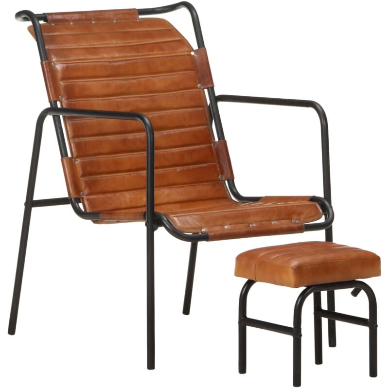 

Silla de relax reposabrazos y reposapiés cuero auténtico marrón - Marrón - Vidaxl