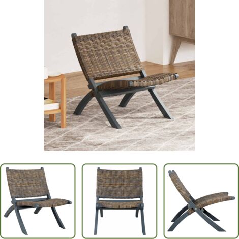 vidaXL Silla de relax -  Silla de ratán kubu natural y madera maciza de caoba gris