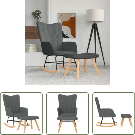 vidaXL Silla de sala -  Silla mecedora con reposapiés tela gris oscuro