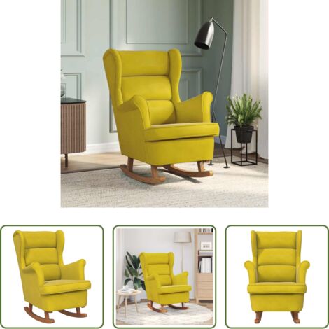 vidaXL Silla de salón -  Mecedora con respaldo alto de terciopelo amarillo madera maciza