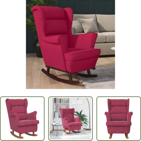 vidaXL Silla de salón -  Mecedora con respaldo alto de terciopelo y madera maciza