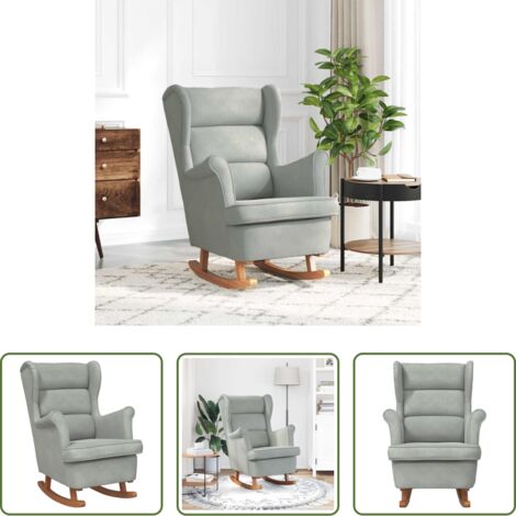vidaXL Silla de salón -  Mecedora con respaldo alto de terciopelo y madera maciza
