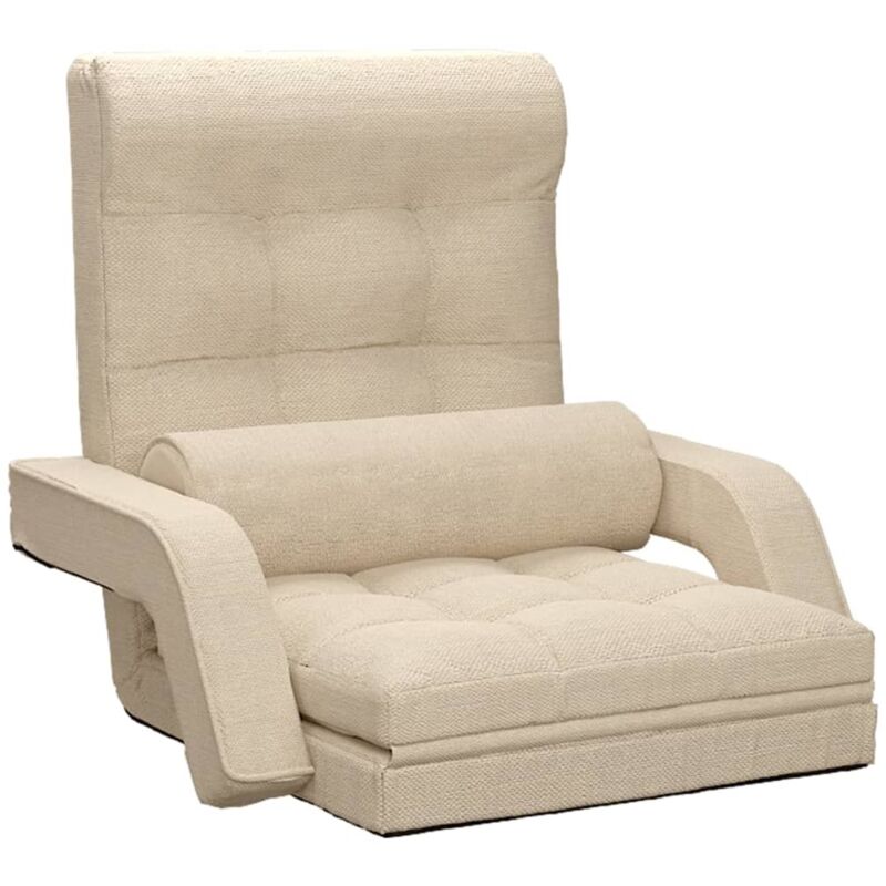

vidaXL Silla de suelo plegable con función de cama de tela crema - Crema
