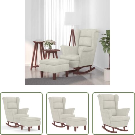 vidaXL Silla de terciopelo -  Mecedora con respaldo alto de terciopelo crema y madera maciza
