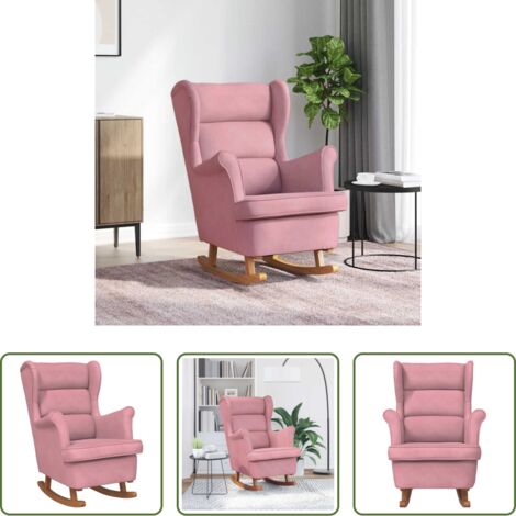 vidaXL Silla de terciopelo -  Mecedora con respaldo alto de terciopelo rosa y madera maciza