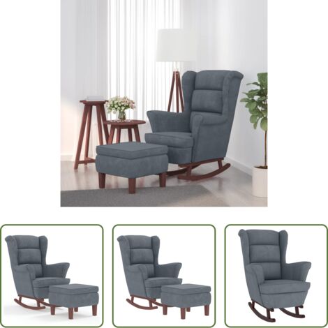 vidaXL Silla de terciopelo -  Mecedora orejera de terciopelo gris oscuro y madera maciza