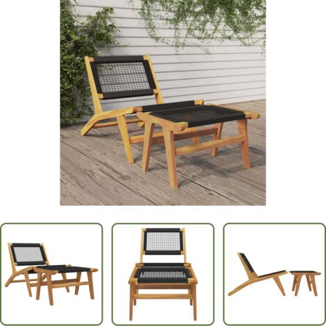 vidaXL Silla de terraza -  Silla de jardín con reposapiés madera maciza teca y poliéster