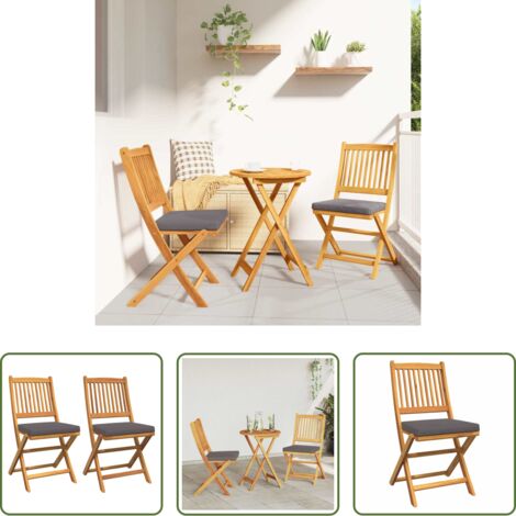 vidaXL Silla de terraza -  Silla Plegable con cojín 2 pcs Marrón Madera maciza de Acacia