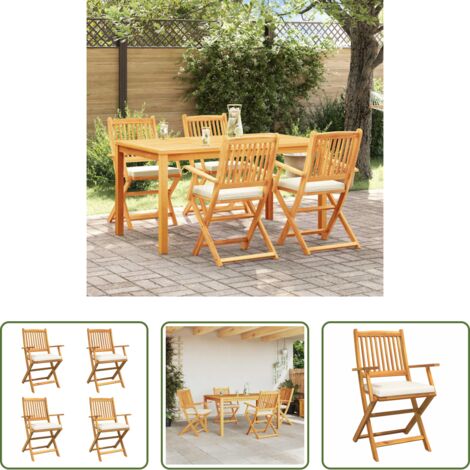 vidaXL Silla de terraza -  Silla Plegable con cojín 4 pcs Blanco 49 x 57.5 x 92cm