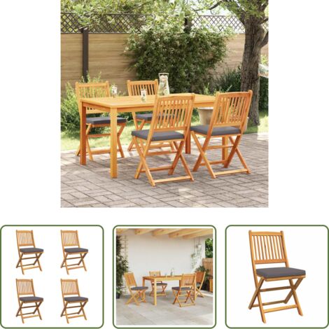vidaXL Silla de terraza -  Silla Plegable con cojín 4 pcs Gris 49 x 57.5 x 92cm