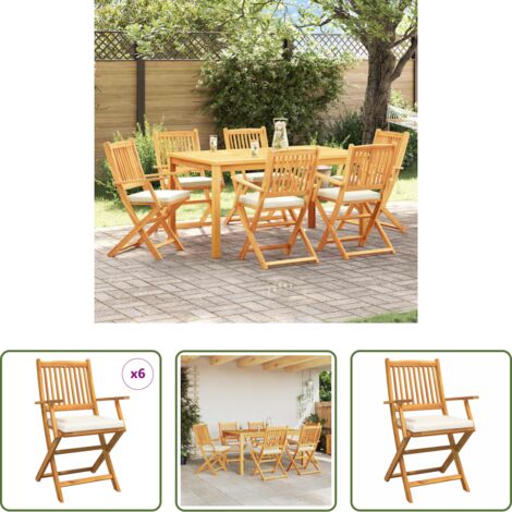 vidaXL Silla de terraza -  Silla Plegable con cojín 6 pcs Blanco 49 x 57.5 x 92cm