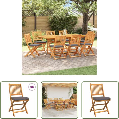 vidaXL Silla de terraza -  Silla Plegable con cojín 8 pcs Gris 49 x 57.5 x 92cm