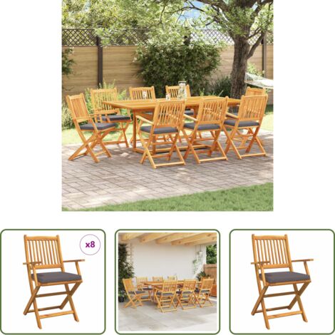 vidaXL Silla de terraza -  Silla Plegable con cojín 8 pcs Gris 49 x 57.5 x 92cm