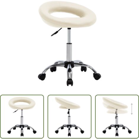 vidaXL Silla de trabajo cuero sintético -  Silla de trabajo con ruedas cuero sintético crema