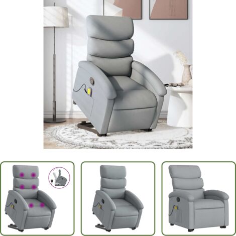 vidaXL Silla eléctrica -  Sillón de masaje reclinable de pie de tela gris claro