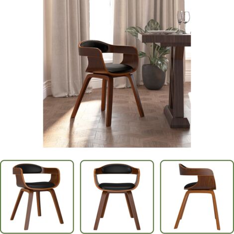 vidaXL Silla ergonómica -  Silla de comedor de cuero sintético y madera curvada negro