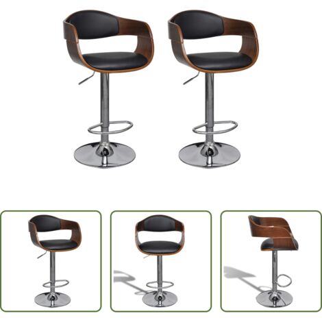vidaXL Silla ergonómica -  Taburetes de cocina 2 uds cuero sintético madera curvada negro