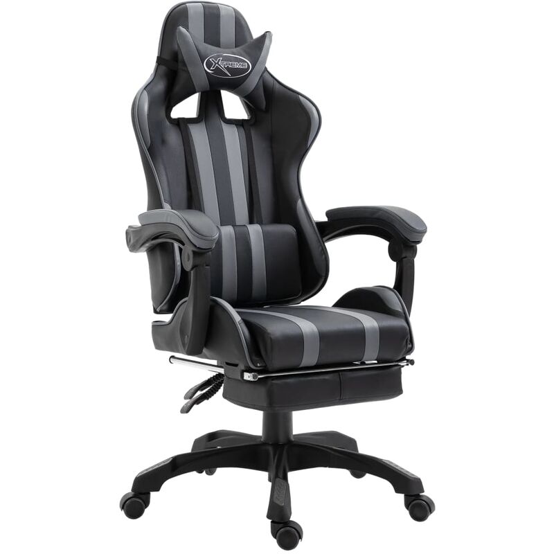 

Silla Gaming con Reposapiés Cuero Sintético Gris - Gris - Vidaxl