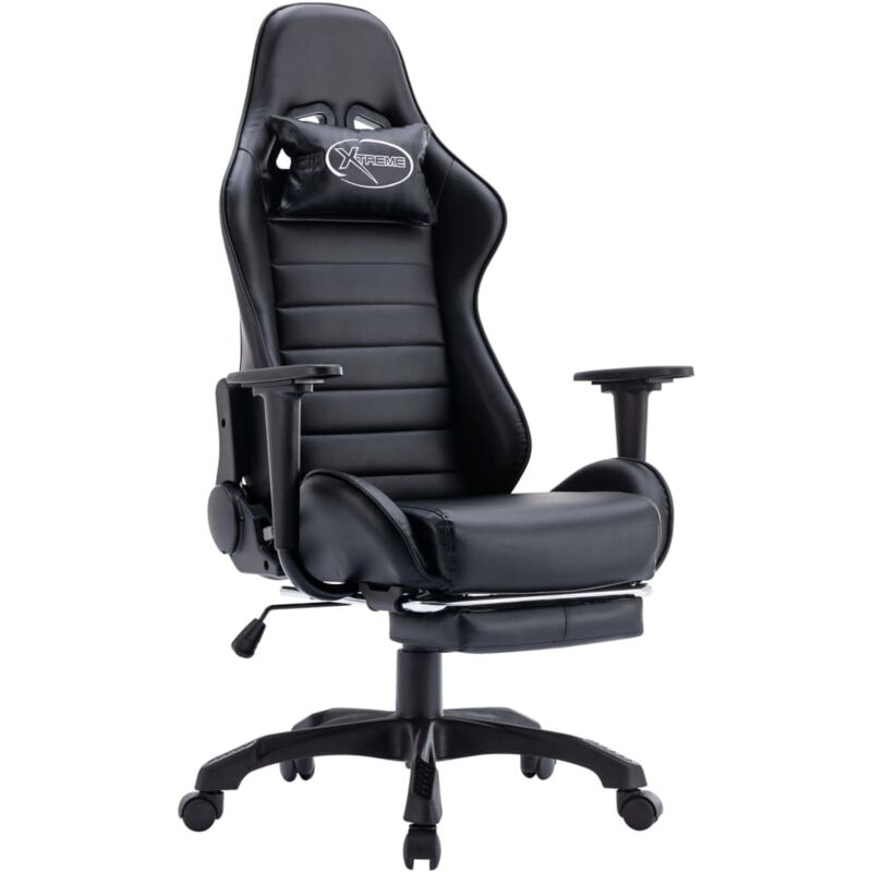 

vidaXL Silla gaming con reposapiés cuero sintético negro - Negro