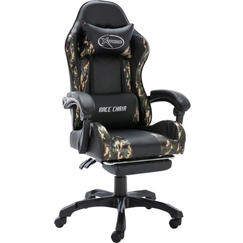 

vidaXL Silla gaming con reposapiés cuero sintético negro y camuflaje - Negro