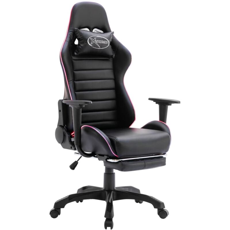 

vidaXL Silla gaming con reposapiés y luces LED cuero sintético - Negro