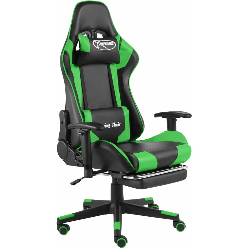 

vidaXL Silla gaming giratoria con reposapiés PVC verde - Verde