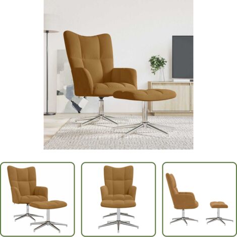vidaXL Silla giratoria -  Sillón de relax con taburete terciopelo marrón
