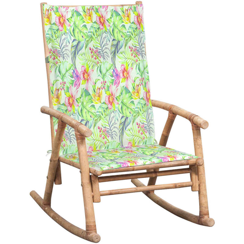 

vidaXL Silla mecedora con cojín bambú - Marrón