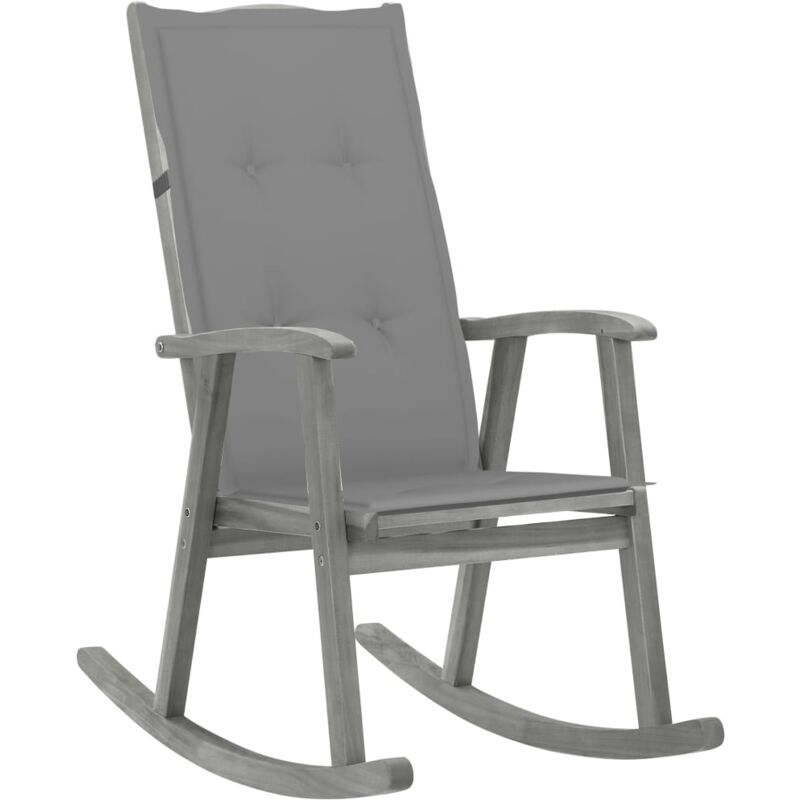 

vidaXL Silla mecedora con cojines madera maciza de acacia gris - Gris
