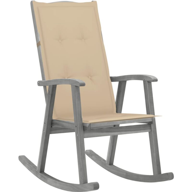 

vidaXL Silla mecedora con cojines madera maciza de acacia gris - Gris