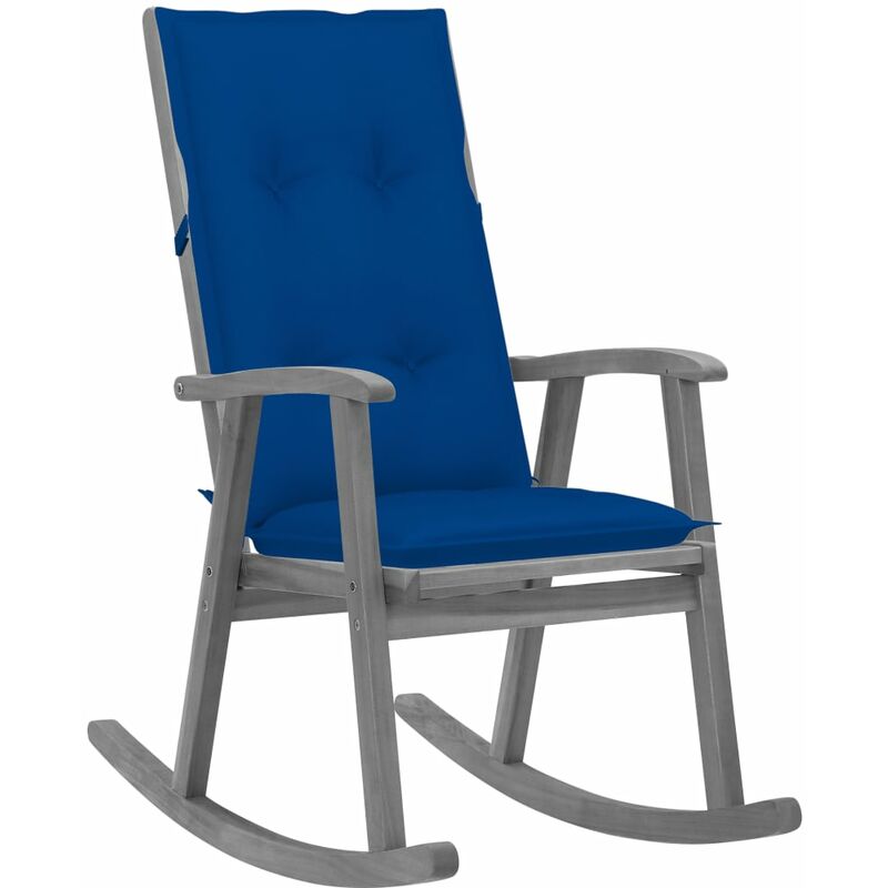 

vidaXL Silla mecedora con cojines madera maciza de acacia gris - Gris