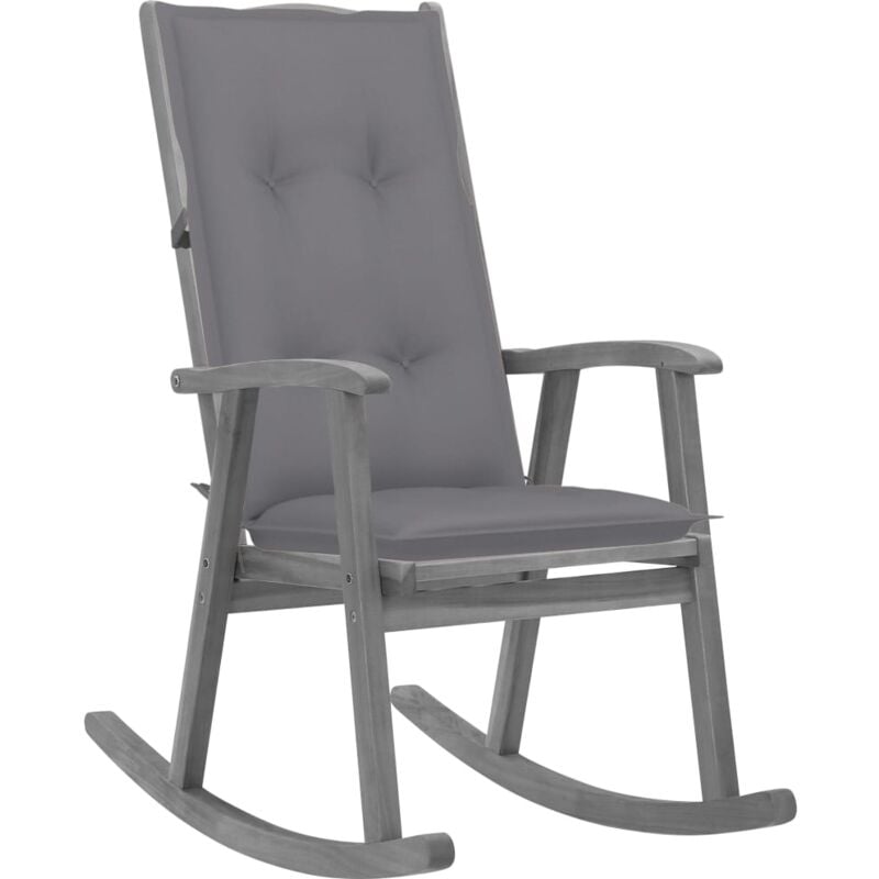 

vidaXL Silla mecedora con cojines madera maciza de acacia gris - Gris