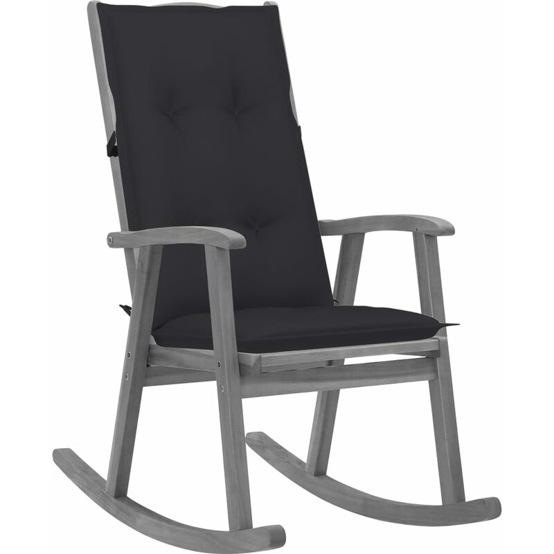 

vidaXL Silla mecedora con cojines madera maciza de acacia gris - Gris