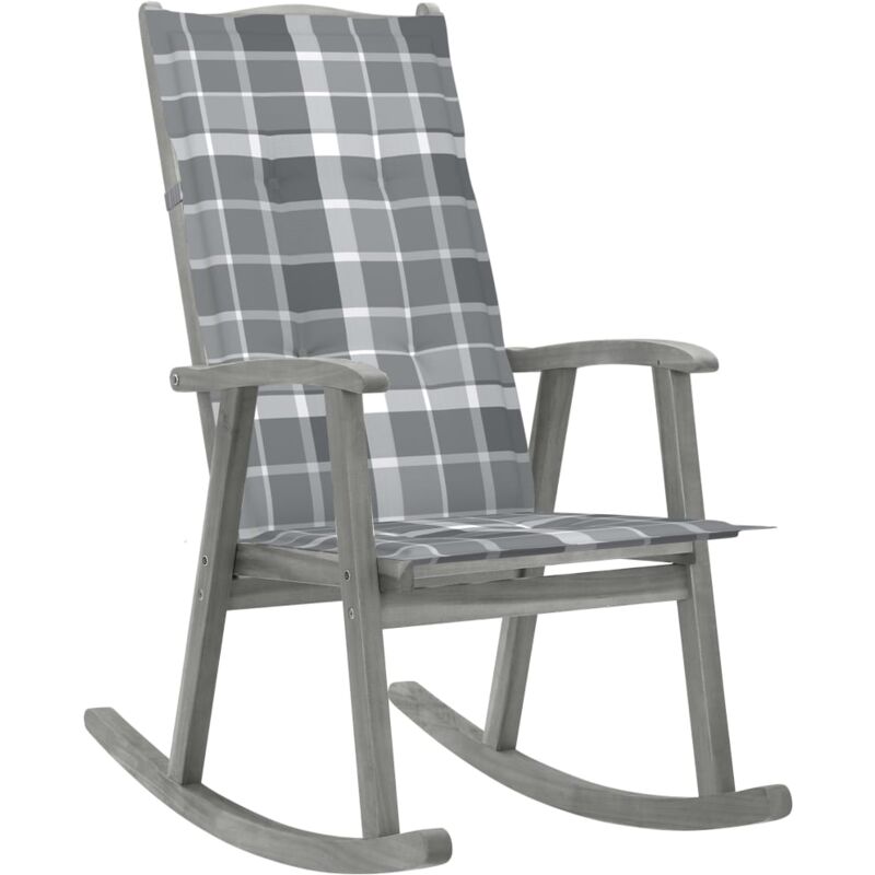 

vidaXL Silla mecedora con cojines madera maciza de acacia gris - Gris