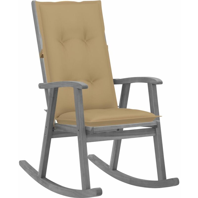 

vidaXL Silla mecedora con cojines madera maciza de acacia gris - Gris