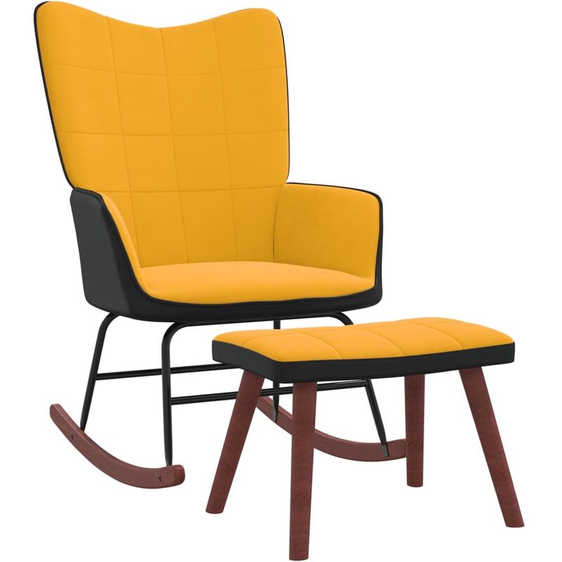 

Silla mecedora con reposapiés terciopelo y PVC amarillo mostaza - Amarillo - Vidaxl