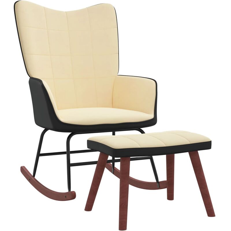 

vidaXL Silla mecedora con reposapiés terciopelo y PVC crema - Crema