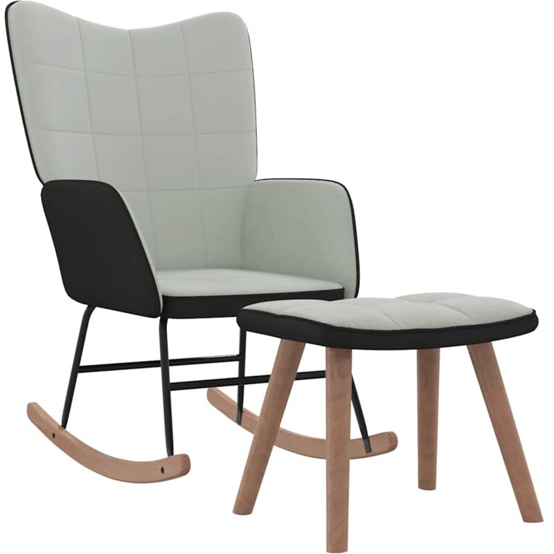 

vidaXL Silla mecedora con reposapiés terciopelo y PVC gris claro - Gris