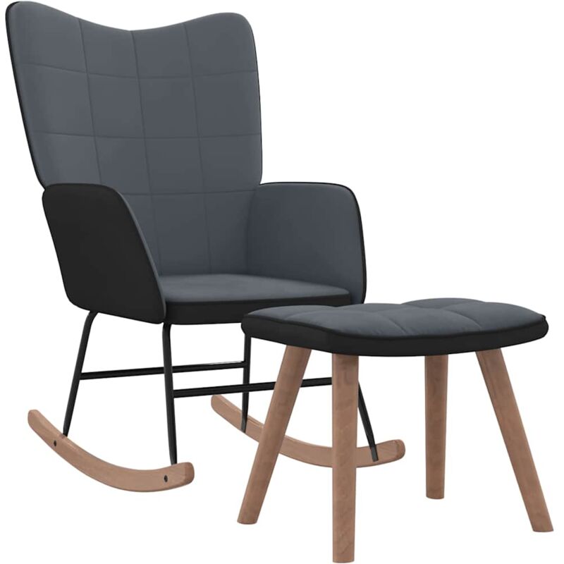 

vidaXL Silla mecedora con reposapiés terciopelo y PVC gris oscuro - Gris