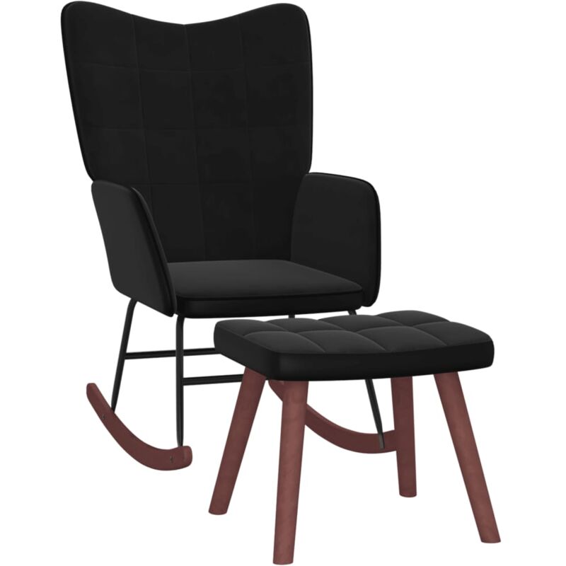 

Silla mecedora con reposapiés terciopelo y PVC negro - Negro - Vidaxl